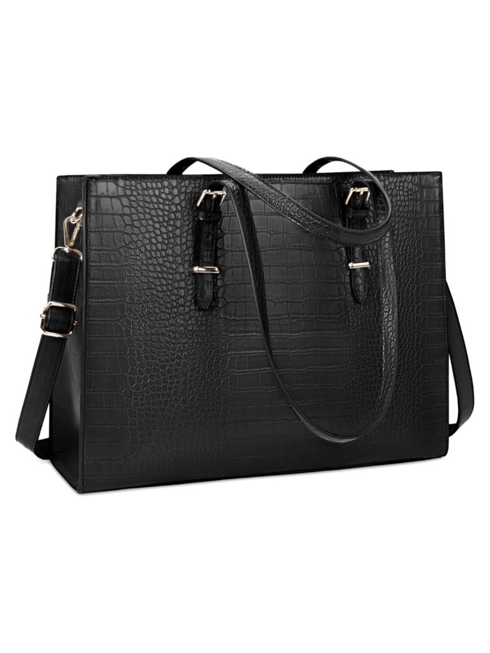 Water-resistant Crocodile Leather Tote Bag with Padded 15.6" Laptop